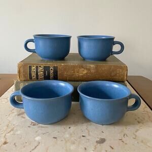 DANSK Mesa Sky Blue Coffee Cups Mugs Vintage Stoneware Set Of Four Japan MCM EUC
